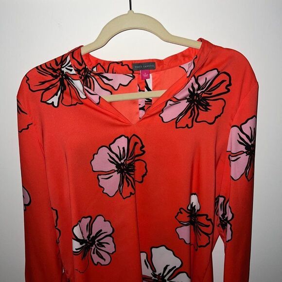Vince Camuto V-Neck Ladies Orange Floral Blouse - Picture 3 of 9